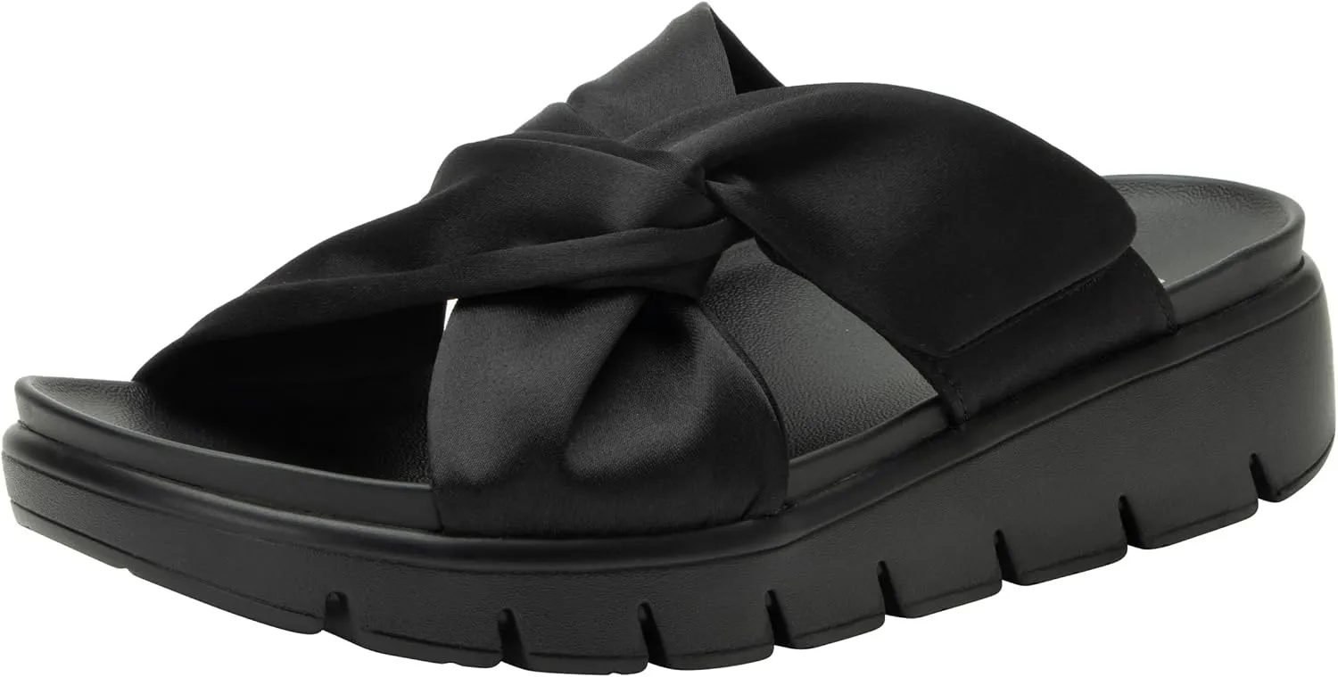 Alegria Women Rylie Vegan Leather Lightweight Platform Satin Scarf Tie Slide Sandal