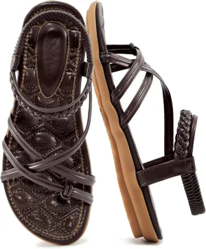 Alicegana Womens Sandals Dressy 2025 - Summer Comfortable Flat Shoes Gladiator Beach Walking Sandal Elastic Ankle Strap