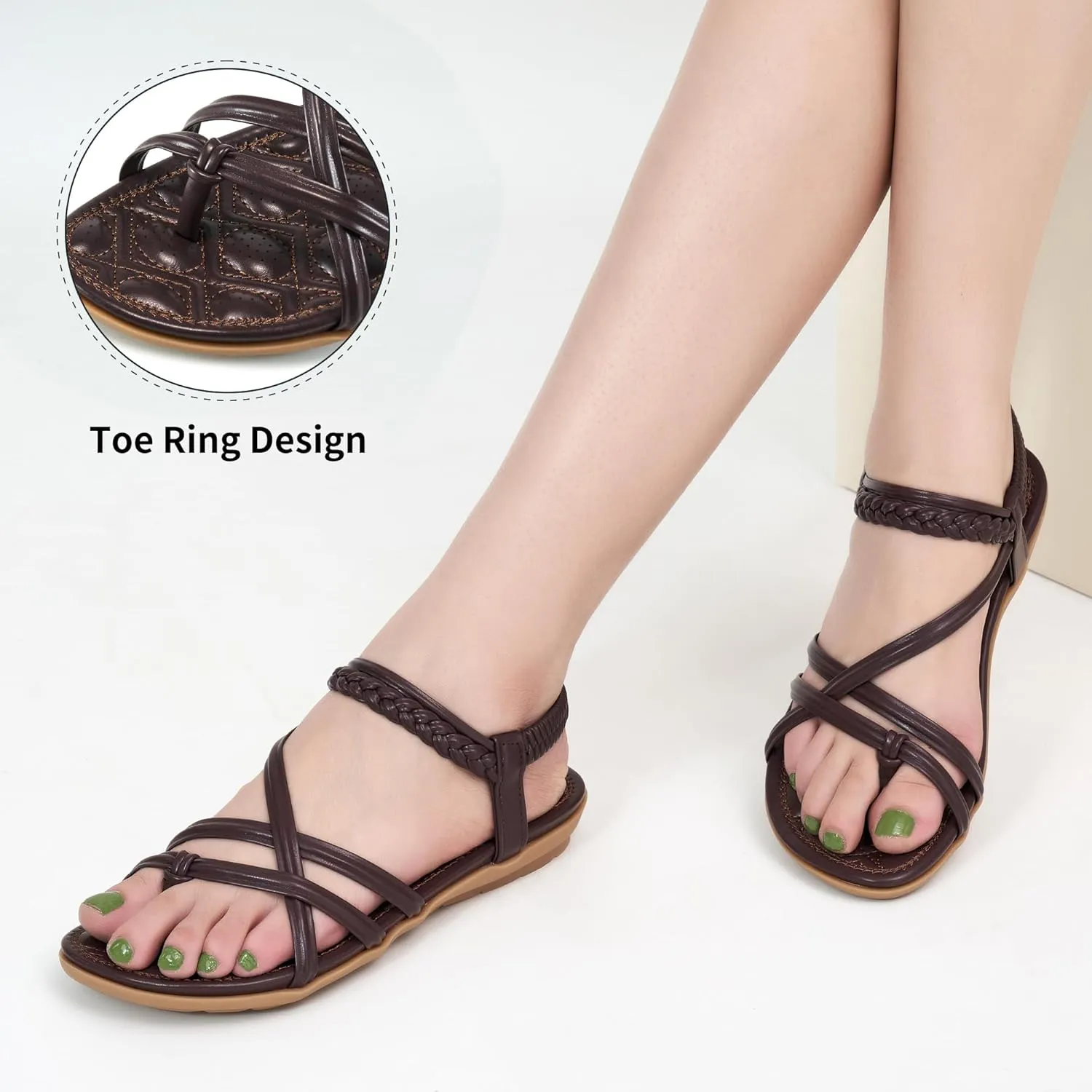 Alicegana Womens Sandals Dressy 2025 - Summer Comfortable Flat Shoes Gladiator Beach Walking Sandal Elastic Ankle Strap