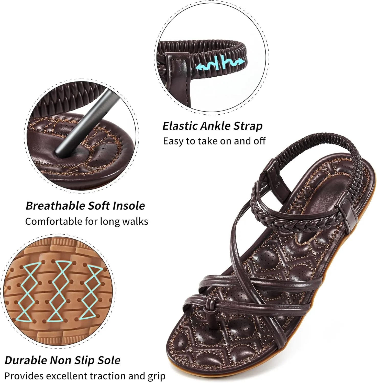 Alicegana Womens Sandals Dressy 2025 - Summer Comfortable Flat Shoes Gladiator Beach Walking Sandal Elastic Ankle Strap