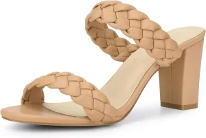 Allegra K Women's Braided Heeled Slip on Chunky Heel Slide Sandals