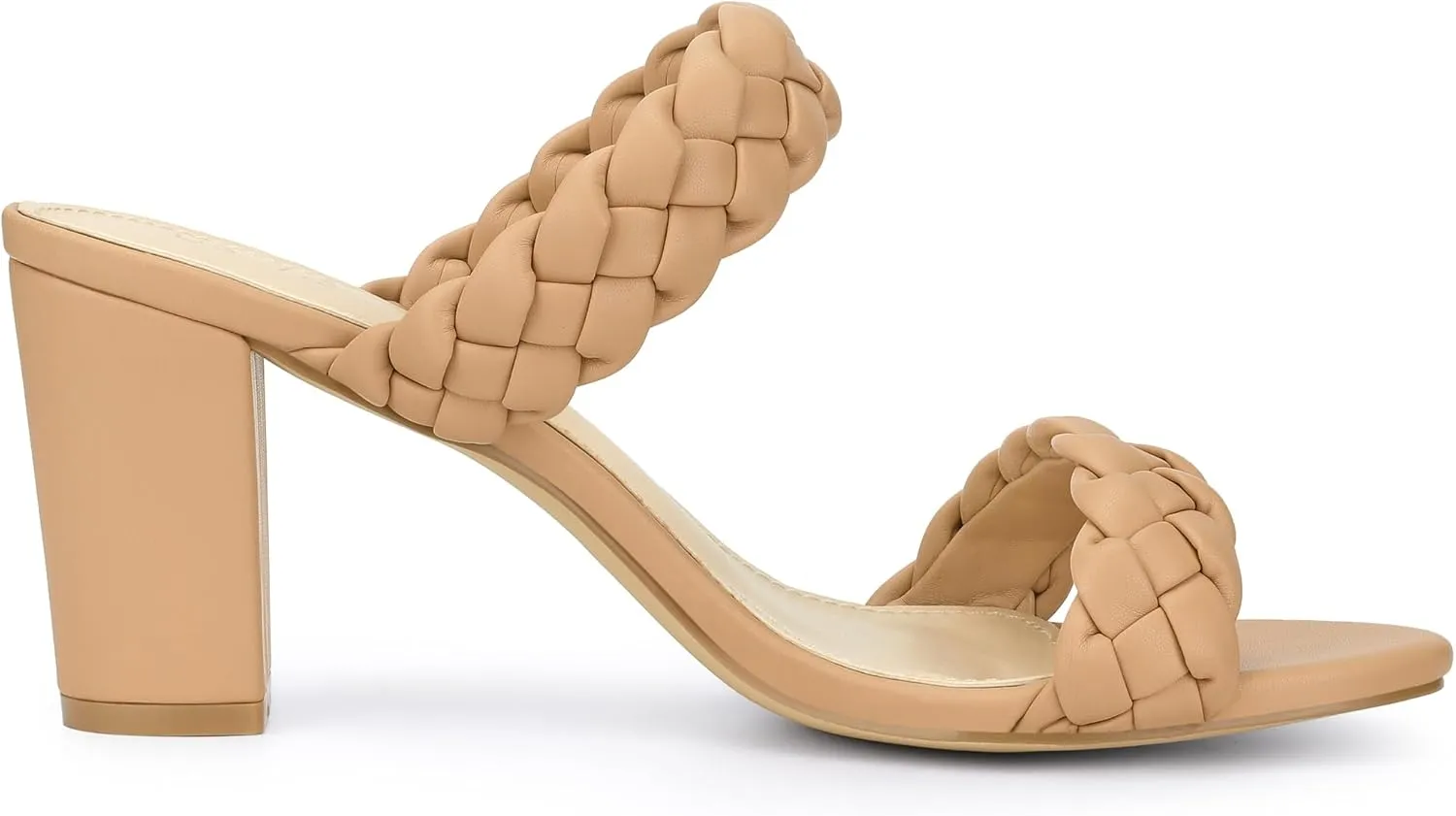 Allegra K Women's Braided Heeled Slip on Chunky Heel Slide Sandals