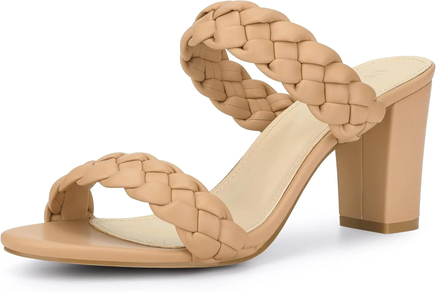 Allegra K Women's Braided Heeled Slip on Chunky Heel Slide Sandals