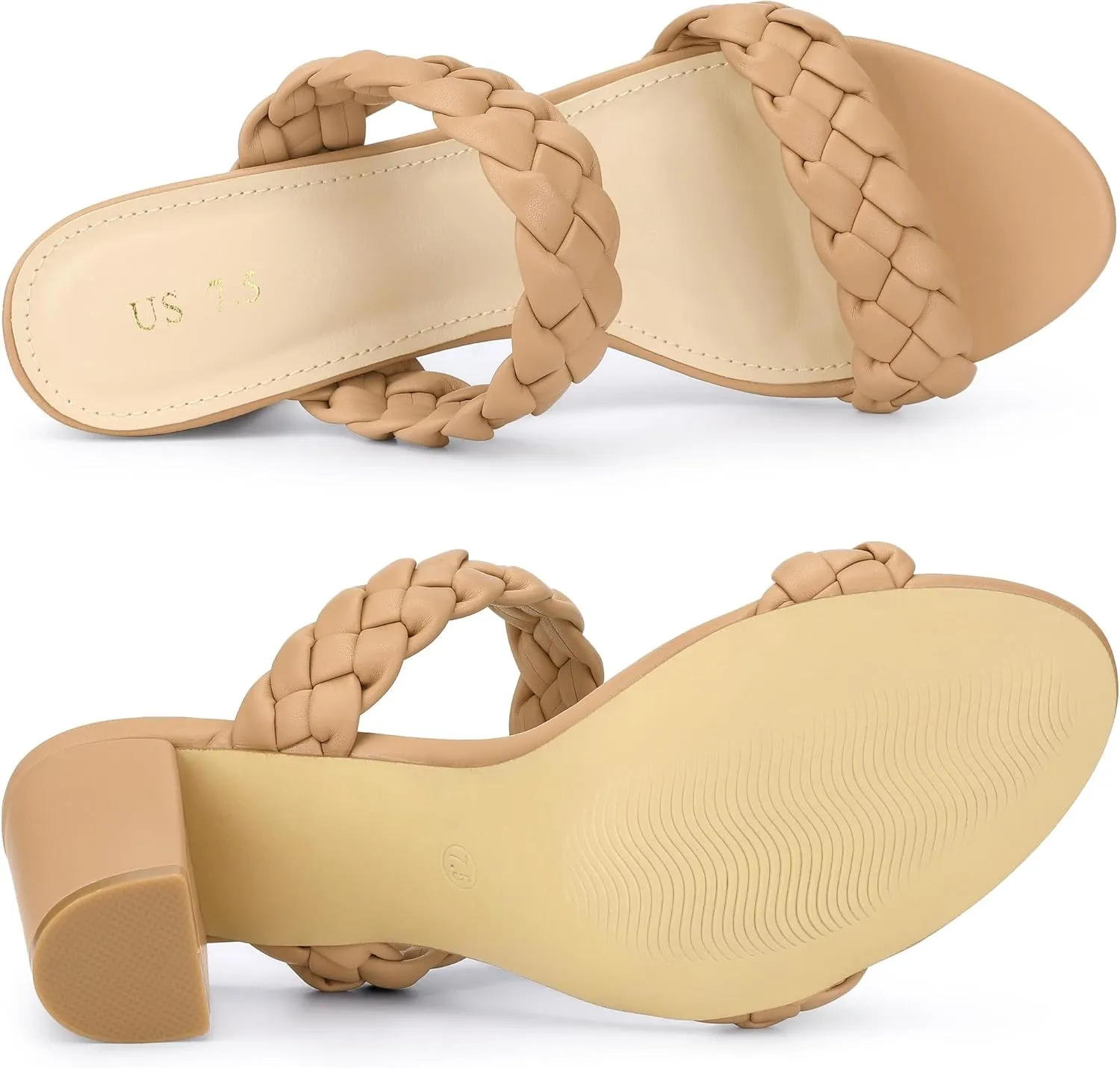 Allegra K Women's Braided Heeled Slip on Chunky Heel Slide Sandals