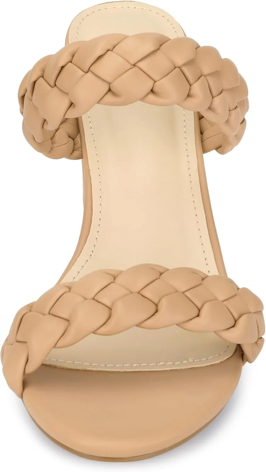 Allegra K Women's Braided Heeled Slip on Chunky Heel Slide Sandals