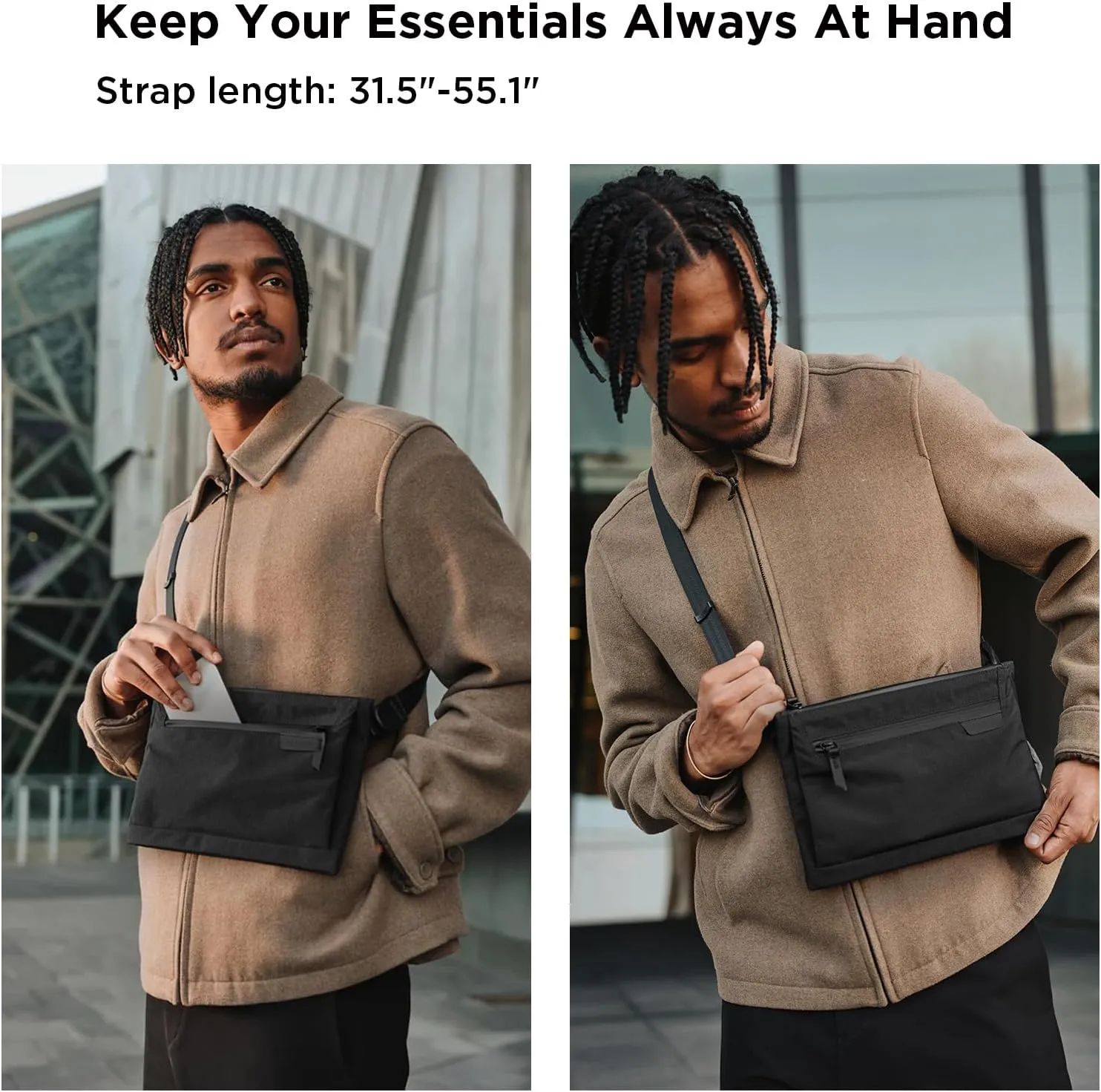 ALPAKA Zip Pouch Max V2 - Black Axoflux 210D Water Resistant Fabric, Weatherproof YKK Zippers,Front Zip Pocket, Compact Men Sling Bag - Passport Holder & Travel Wallet Pouch for Family Men