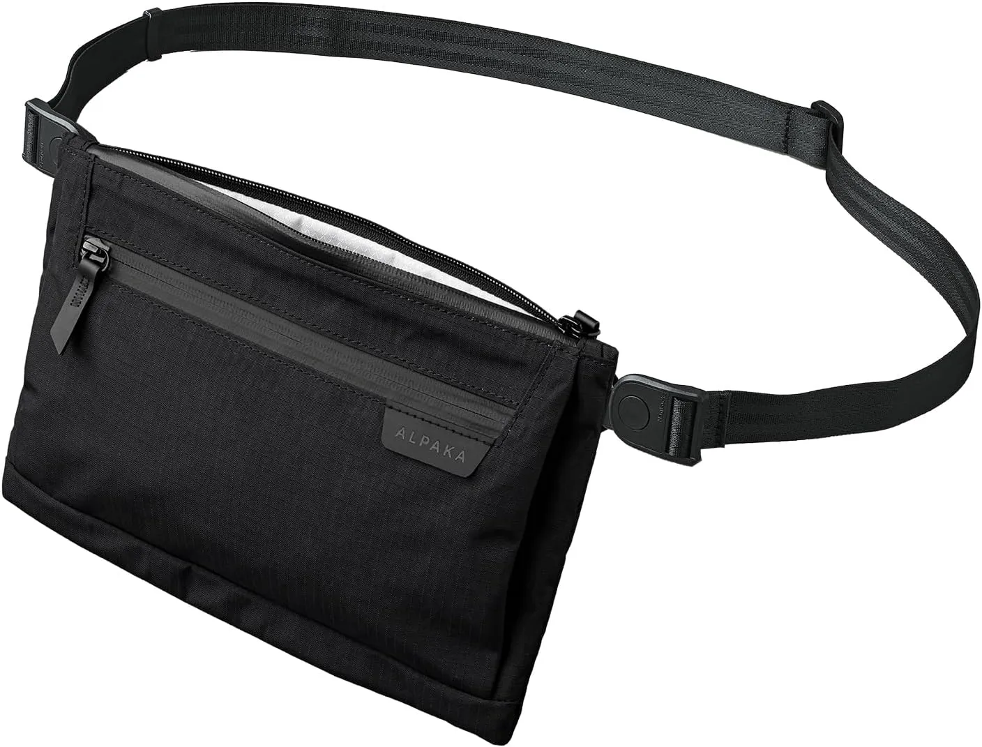 ALPAKA Zip Pouch Max V2 - Black Axoflux 210D Water Resistant Fabric, Weatherproof YKK Zippers,Front Zip Pocket, Compact Men Sling Bag - Passport Holder & Travel Wallet Pouch for Family Men