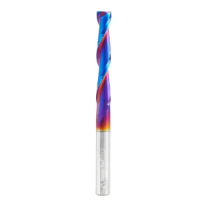Amana Tool Up Cut Solid Carbide Spiral 2D/3D Carving Router Bit, 46577-K, Flat Bottom 0.10 Deg A x 1/4 D x 1-1/2 x 1/4 Shank x 3" Long x 2 Flute