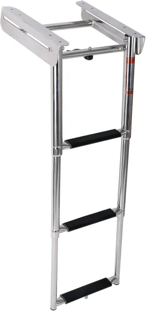 Amarine Made 3 Step Boat Ladder with Screws Stainless Steel Telescoping Ladder, Slide Under Platform Mount Boarding Ladder