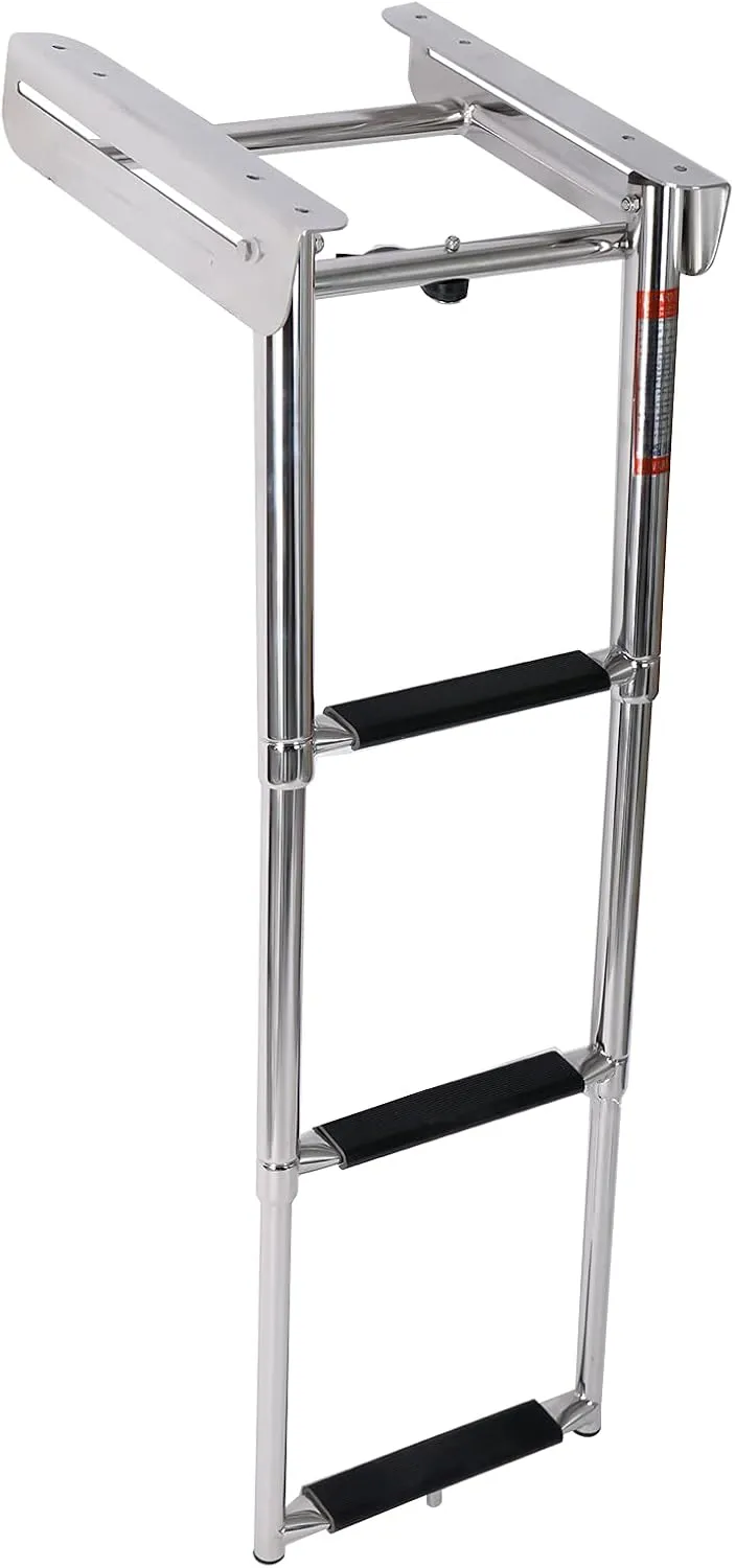 Amarine Made 3 Step Boat Ladder with Screws Stainless Steel Telescoping Ladder, Slide Under Platform Mount Boarding Ladder