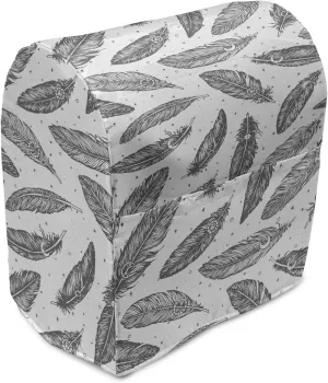 Ambesonne Bohemian Vintage Stand Mixer Cover, Boho Themed Sun Moon Feathers on Minimal Stars and Dots Repetition, Kitchen Appliance Organizer Bag Cover with a Pocket, 6-8 Quarts, Grey and White