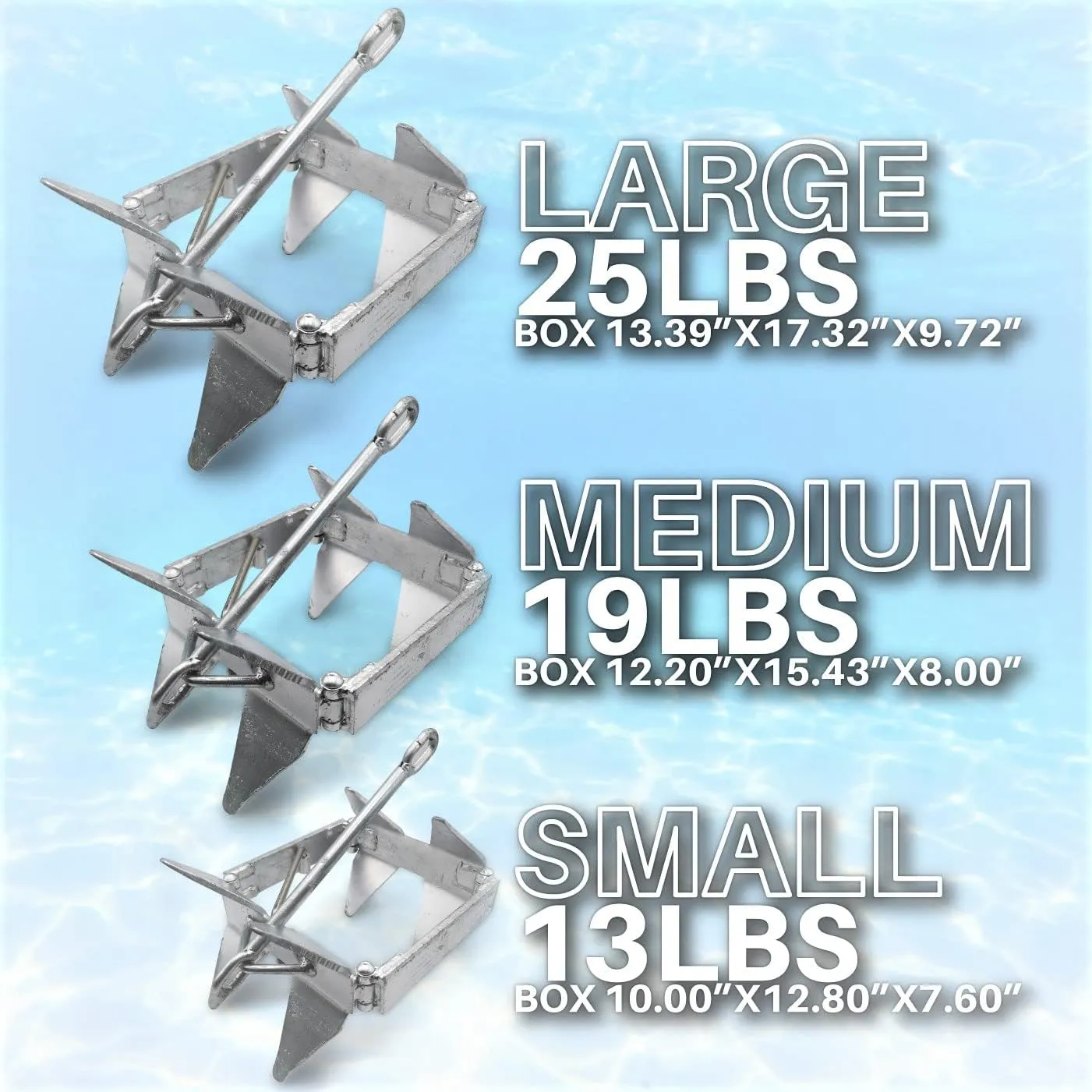 Anchor-Man Boat Slide Box Anchors, 100% Hot Dipped Galvanized Foldable Sliding Cube Anchor Suitable for 23 to 40ft Offshore Sport Boats, Pontoon Boats (13 lbs / 19 lbs / 25 lbs)