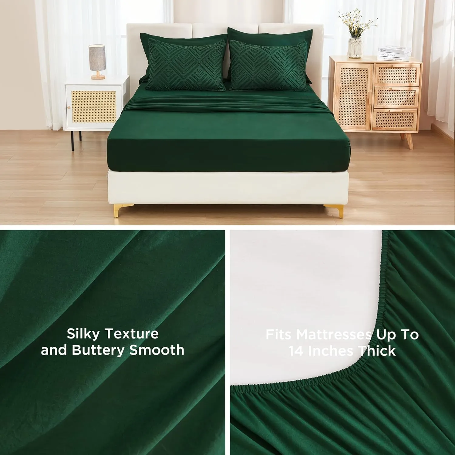 Andency King Size Comforter Set 7 Pieces Dark Emerald Green - Bed in a Bag King Boho Lightweight Fluffy Tufted Bedding Sets with Comforter, Sheets, Pillowcases & Shams
