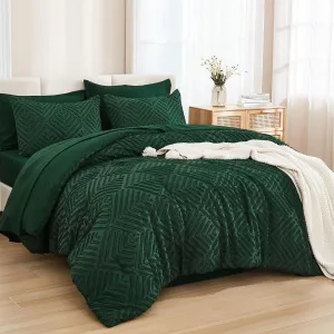 Andency King Size Comforter Set 7 Pieces Dark Emerald Green - Bed in a Bag King Boho Lightweight Fluffy Tufted Bedding Sets with Comforter, Sheets, Pillowcases & Shams