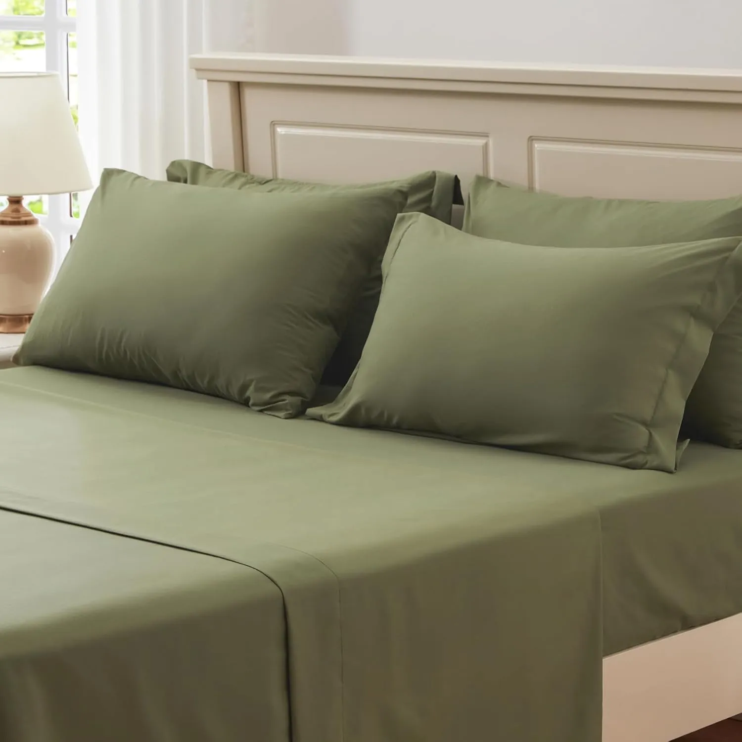 Anluoer Queen Comforter Set - Olive Green Tassel Boho Bed in a Bag 7 Piece with Lightweight Soft Fringe Bedding Sets with 1 Comforter, 2 PillowShams, 2 Pillowcases, 1 Flat Sheet, 1 Fitted Sheet