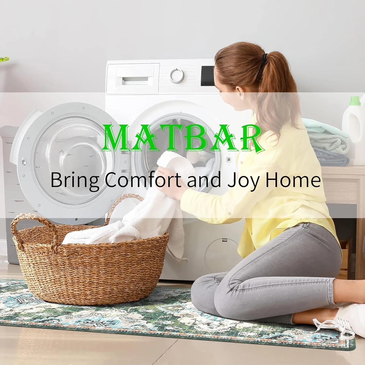 Anti Fatigue Kitchen Mats for Floor 2 Piece Set Green Cushioned Kitchen Rugs Non-Skid Waterproof Boho Comfort Floor Mat Runner for Standing Office Laundry(17x29 17x59Inch)