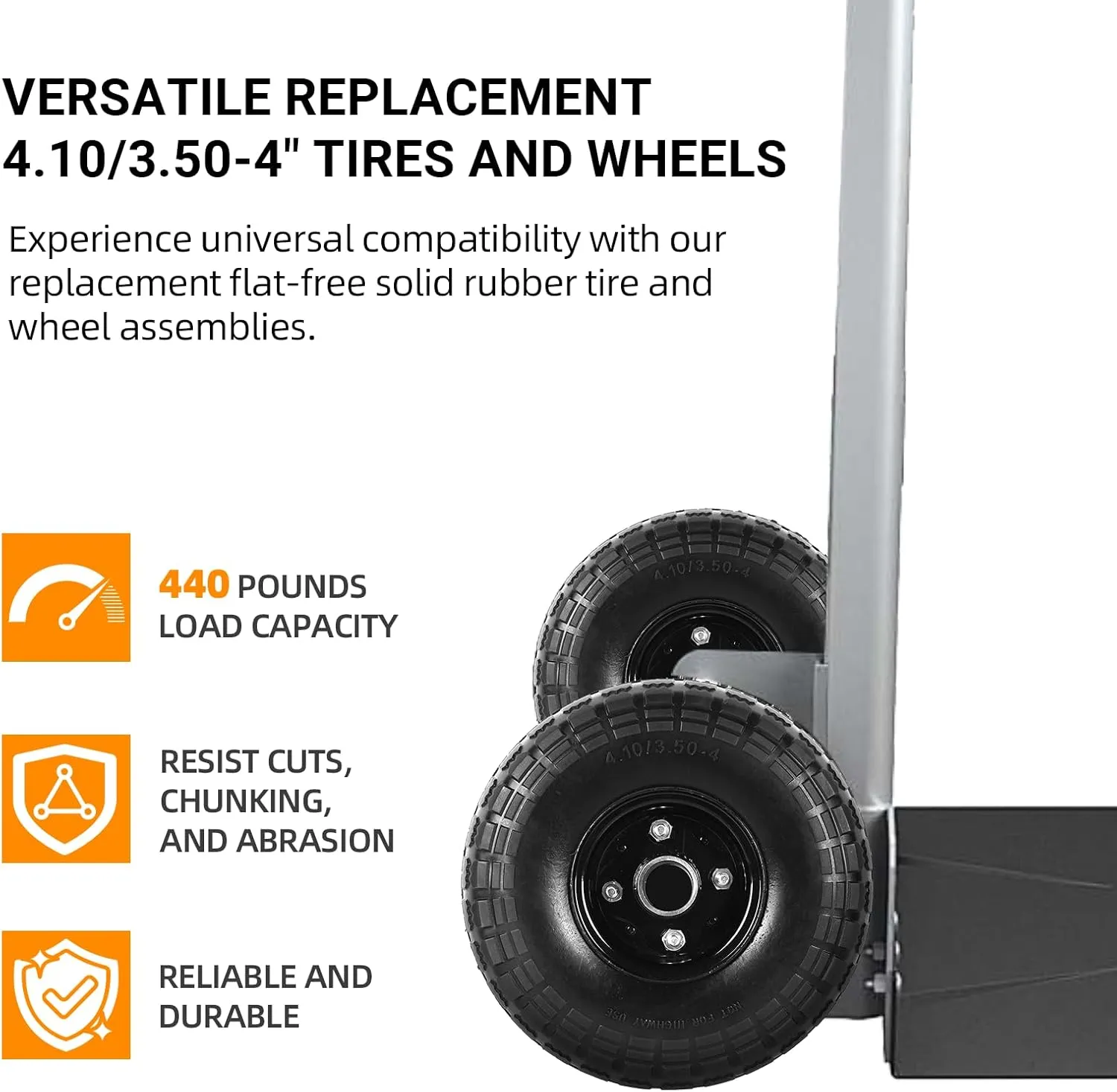AR-PRO (2-Pack) 10-Inch Solid Tire 4.10/3.50-4" Tire and Wheels Flat Free with 5/8" Bearings, 2.2" Offset Hub - Perfect for Hand Truck, Wheelbarrow, Trolley, Garden Wagon Carts, Utility Cart