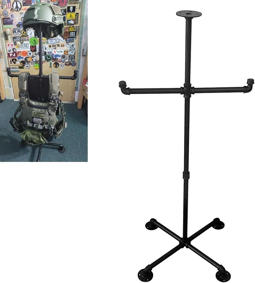 Armor Stand Iron Body Armor Stand Tactical Gear Stand Helmet Vest Display Rack Military Gear Holder for Police and Duty Gear Rack (Matte black)