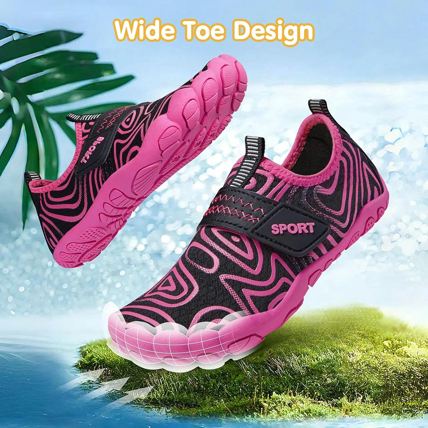 ATHMILE Kids Water Shoes Boys Girls Water Shoes Quick Dry Barefoot Beach Sports Swim Pool Summer Shoes(Little Kid/Big Kid)