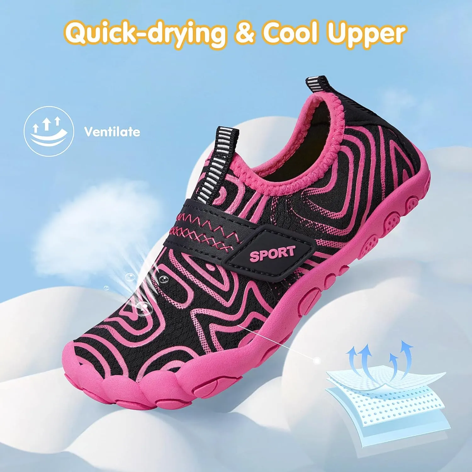 ATHMILE Kids Water Shoes Boys Girls Water Shoes Quick Dry Barefoot Beach Sports Swim Pool Summer Shoes(Little Kid/Big Kid)