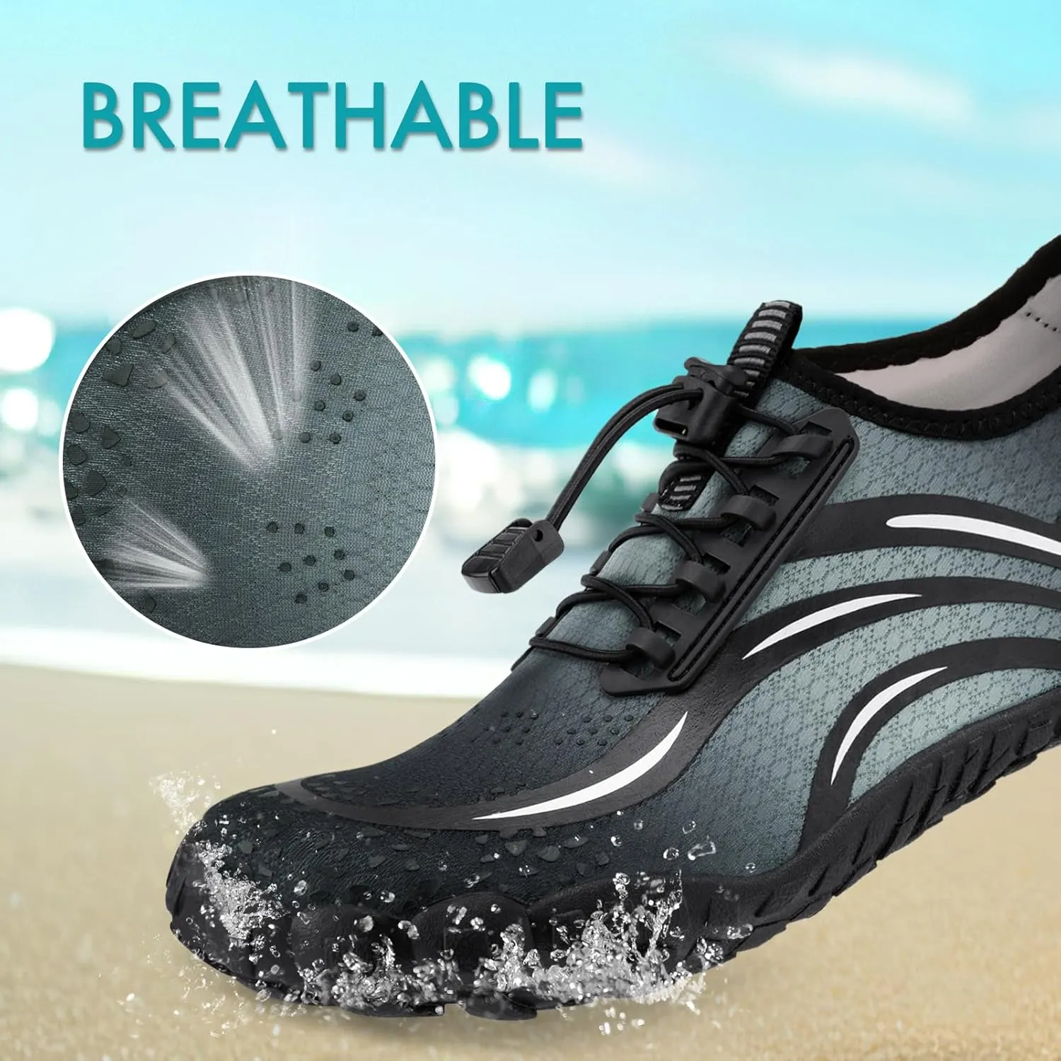 ATHMILE Water Shoes for Women Men Quick Dry Beach Barefoot Aqua Swim Shoes Non-Slip for Wading Rafting Hiking Kayaking