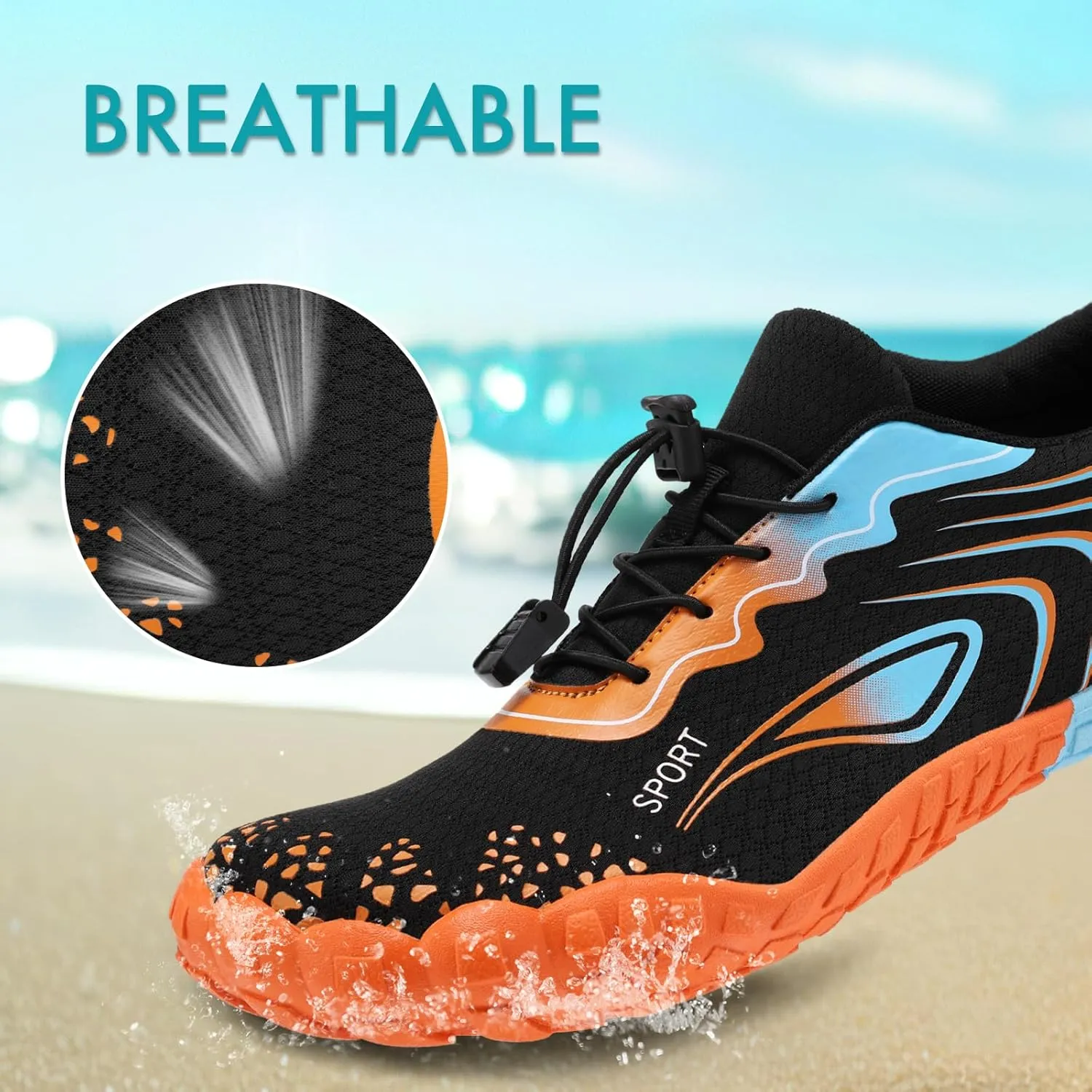 ATHMILE Water Shoes for Women Men Quick Dry Beach Barefoot Aqua Swim Shoes Non-Slip for Wading Rafting Hiking Kayaking