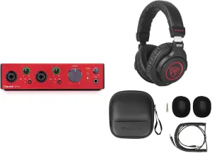 Audiosavings Bundle: Focusrite Clarett  2Pre USB-C Audio Recording Interface, 2 Mic Preamps/JFET/ADAT Bundle with Rockville PRO-M50 SR Studio Headphones Detachable Coil Cable Case Ear Pad (2 Items)