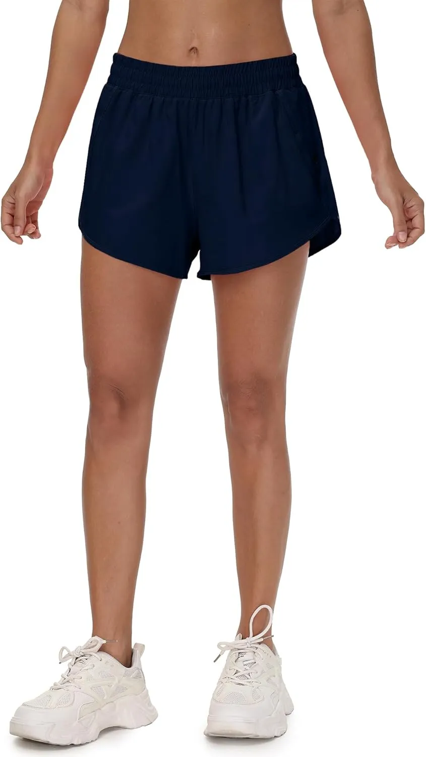 Aurefin Womens Running Shorts with Zip Pocket,Quick Dry Elastic Athletic Track Short for Women Lightweight Gym Workout Shorts
