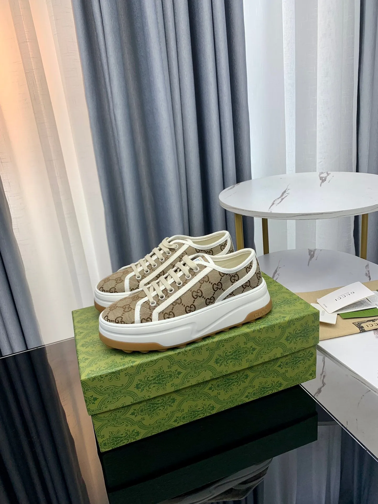 Autumn sale GG BROWN Gucci FLATFORM LIGHT Customer-focused CANVAS SNEAKER