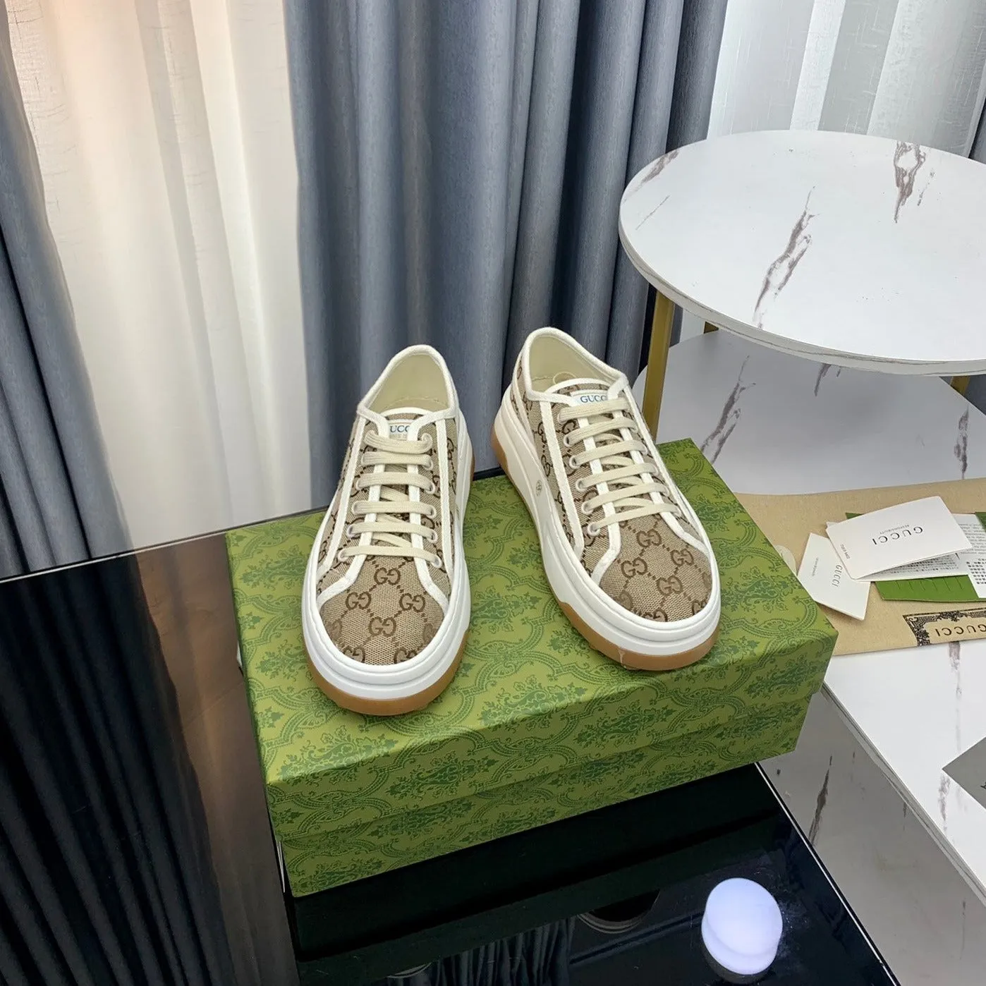 Autumn sale GG BROWN Gucci FLATFORM LIGHT Customer-focused CANVAS SNEAKER