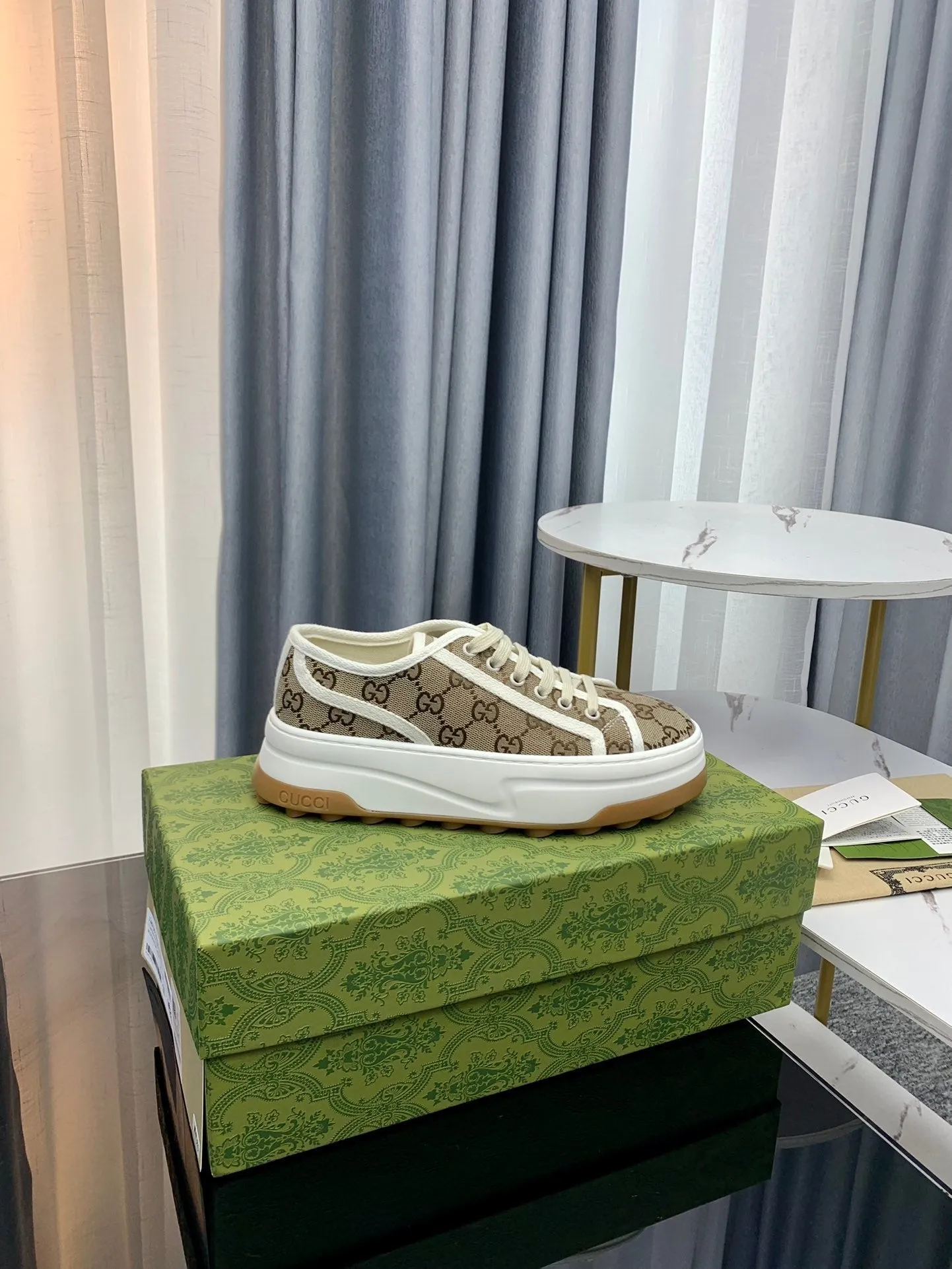 Autumn sale GG BROWN Gucci FLATFORM LIGHT Customer-focused CANVAS SNEAKER