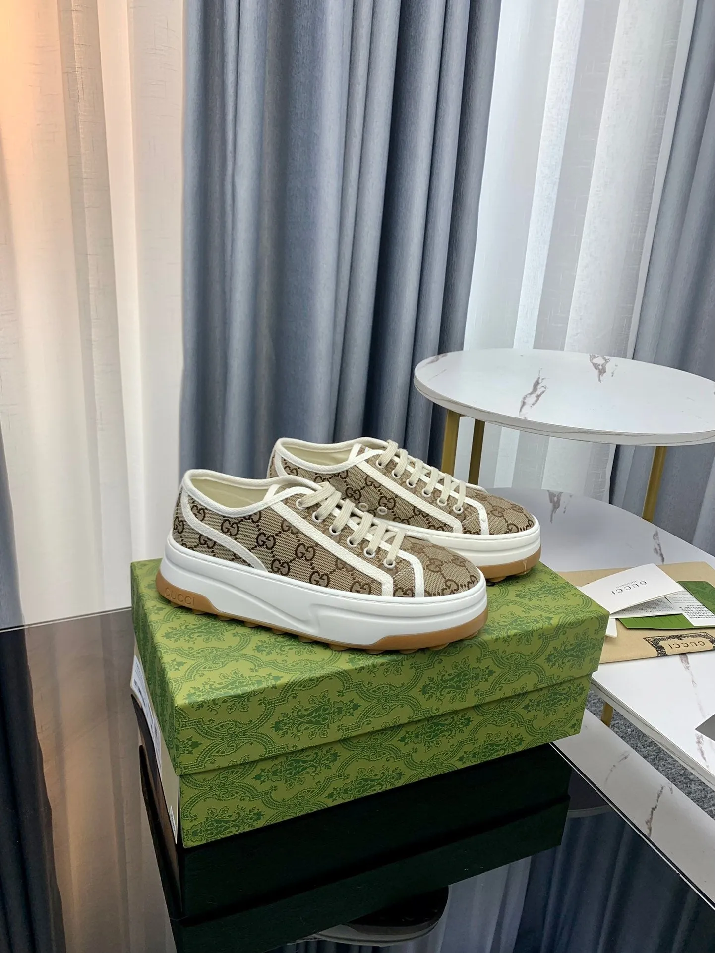 Autumn sale GG BROWN Gucci FLATFORM LIGHT Customer-focused CANVAS SNEAKER