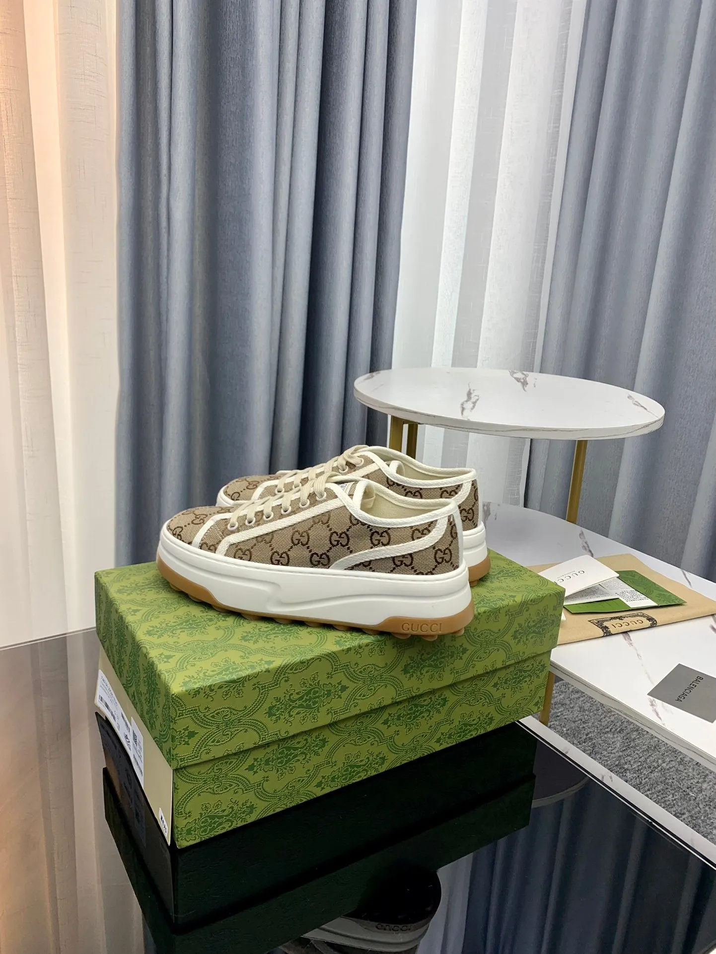 Autumn sale GG BROWN Gucci FLATFORM LIGHT Customer-focused CANVAS SNEAKER