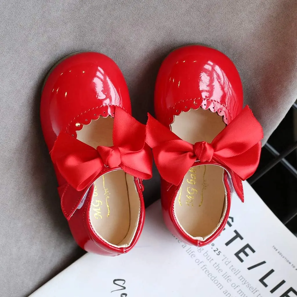 Baby Infant Girls Mary Jane Sneaker Rubber Sole Bow Strap Ankle Loafers School Dance Shoes Newborn Closed Toe Sandals