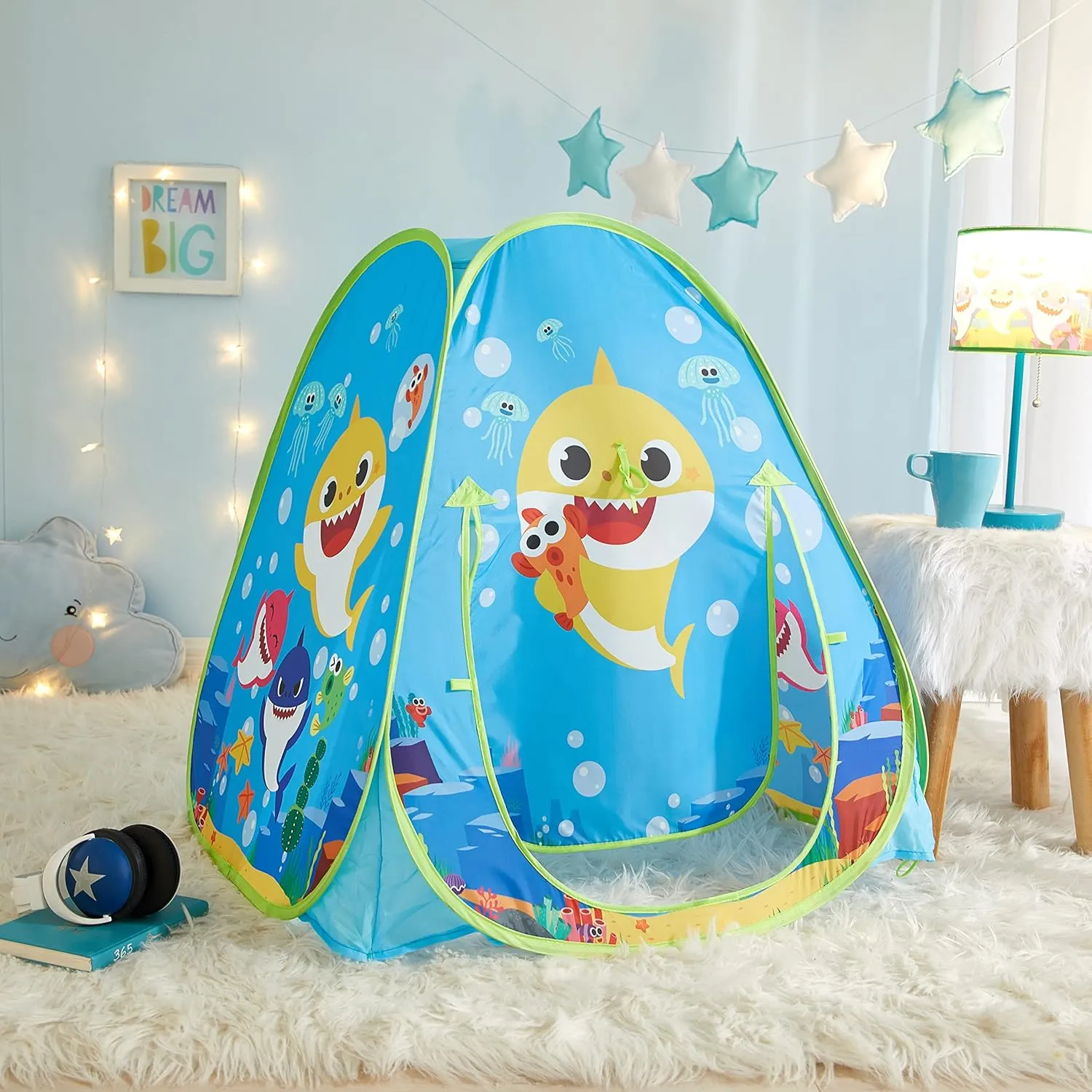 Baby Shark Pop-Up Play Tent for Kids, 28" x 28" x 30" Collapsible Indoor/Outdoor Playhouse, Lightweight & Portable with Easy Setup, Fun Tent for Children