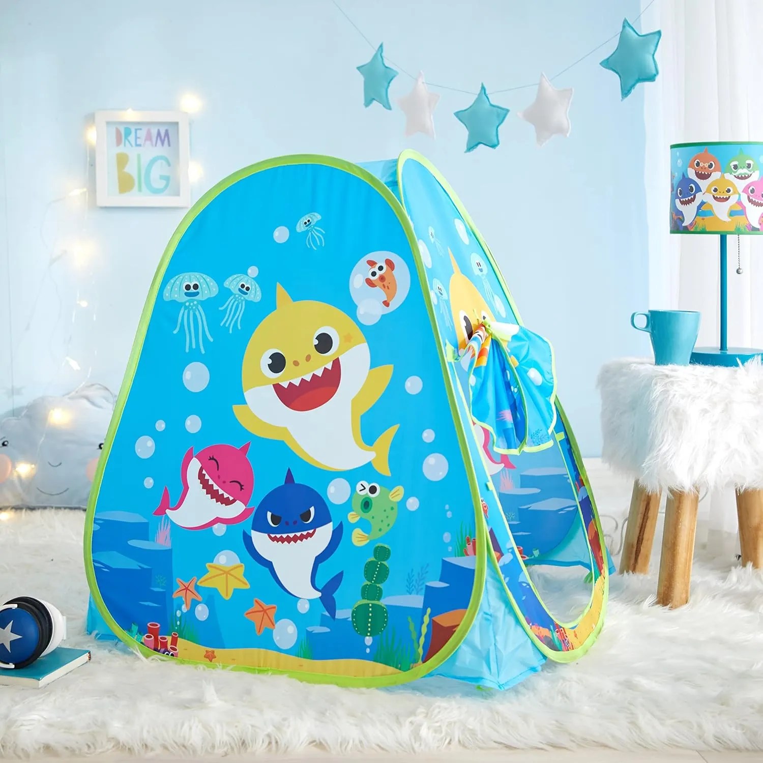 Baby Shark Pop-Up Play Tent for Kids, 28" x 28" x 30" Collapsible Indoor/Outdoor Playhouse, Lightweight & Portable with Easy Setup, Fun Tent for Children