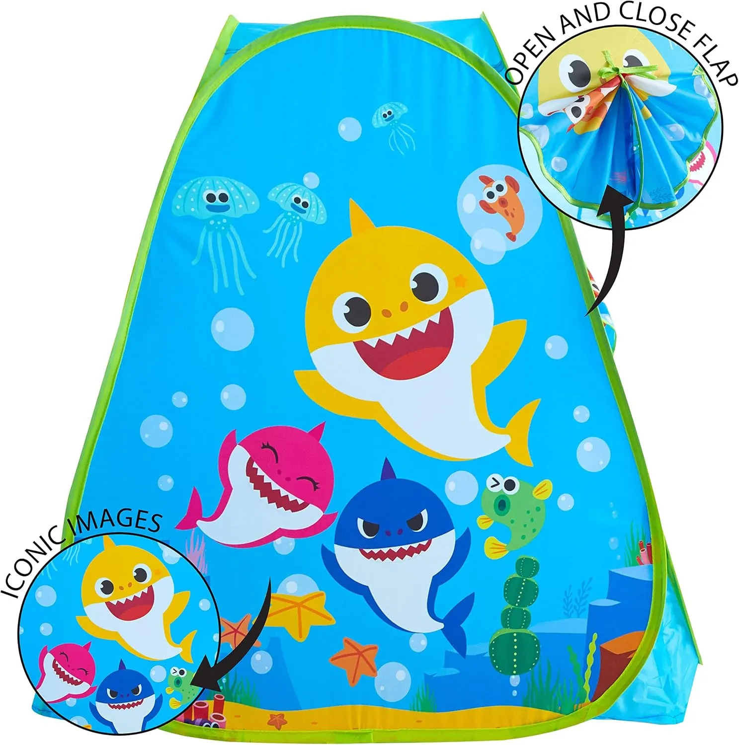 Baby Shark Pop-Up Play Tent for Kids, 28" x 28" x 30" Collapsible Indoor/Outdoor Playhouse, Lightweight & Portable with Easy Setup, Fun Tent for Children