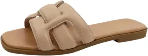 BAMBOO Women's Square Toe Padded Detail Comfortable Slip On Flat Sandals