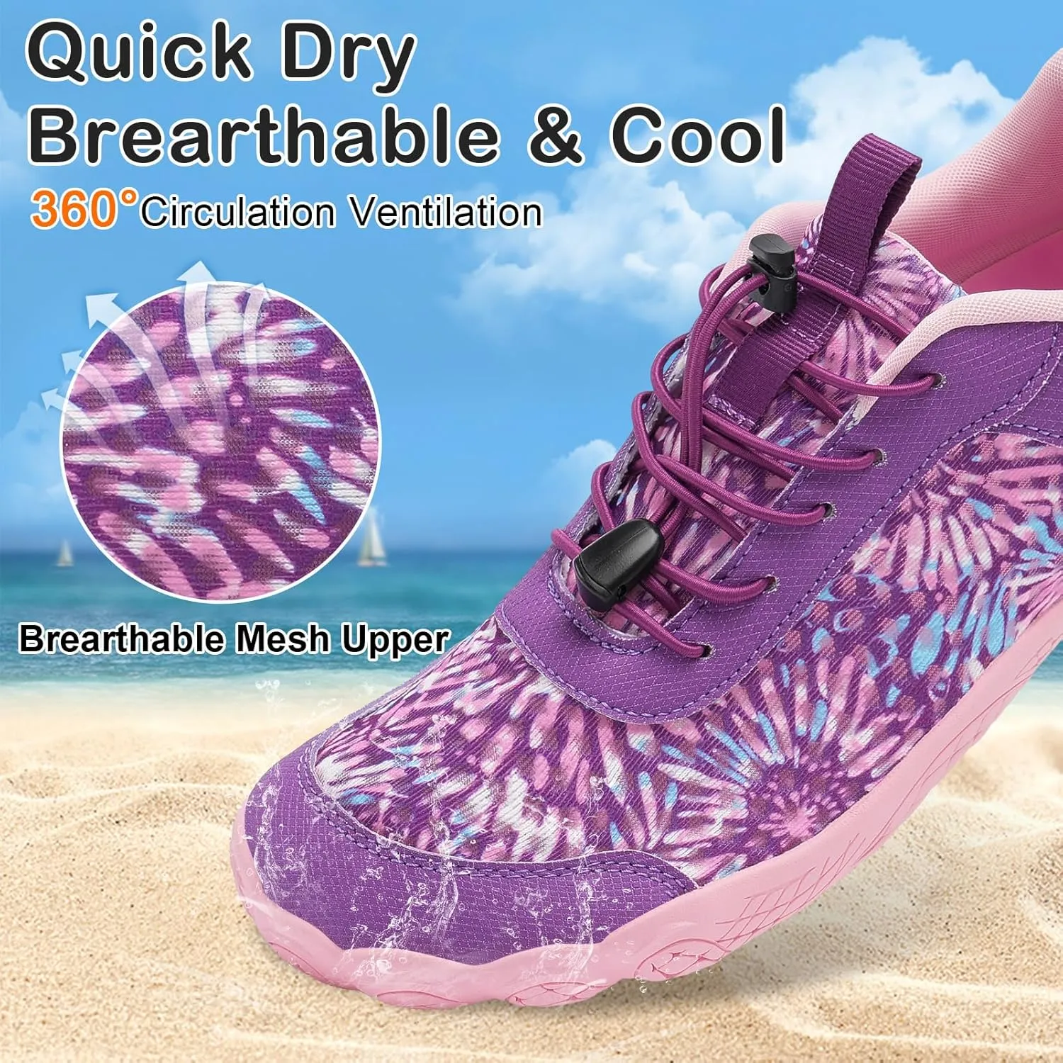 BARERUN Water Shoes Women Men Quick-Dry Wide Toe Athletic Hiking Water Sports Shoes Adjustable Zero Drop Barefoot Shoes for Beach Swim Kayaking Surfing Walking Training
