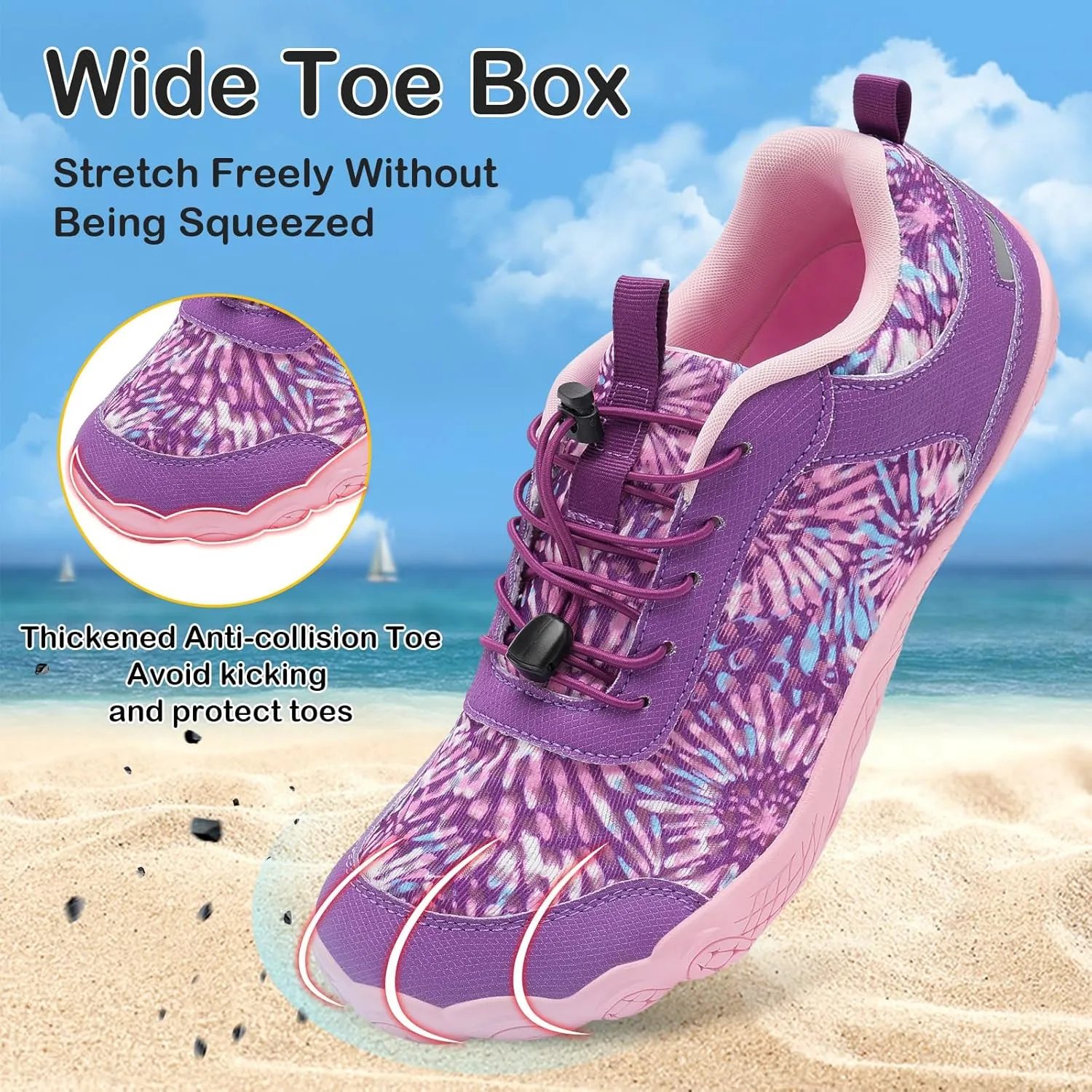 BARERUN Water Shoes Women Men Quick-Dry Wide Toe Athletic Hiking Water Sports Shoes Adjustable Zero Drop Barefoot Shoes for Beach Swim Kayaking Surfing Walking Training