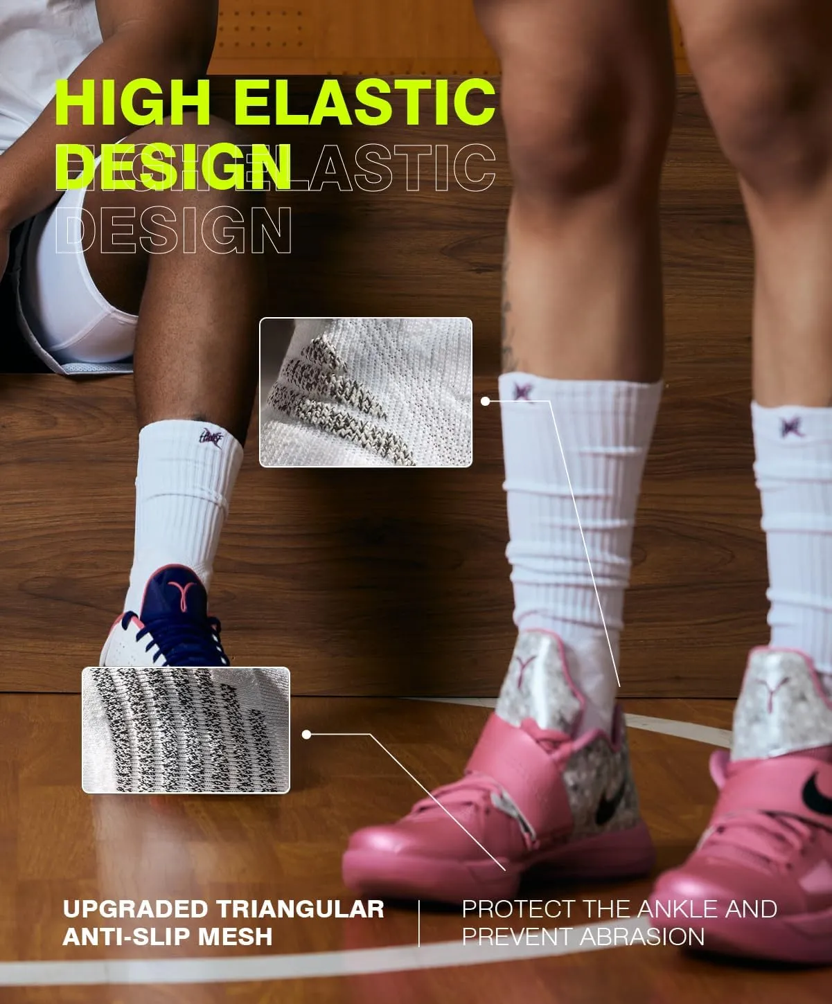Basketball Socks for Men, Performance Cushioned Men's Athletic Knee High Socks, Anti-Slip Sports Socks