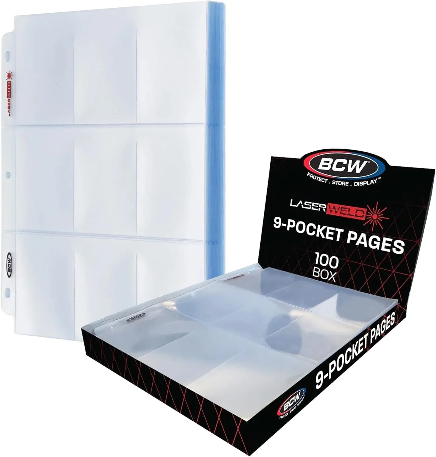 BCW LaserWeld 9-Pocket Page - Side Load 100ct | Holds Nine 2½" x 3½" Trading Cards | Acid-Free Card Storage | Laser-Welded Seams for Durability | Compatible with 3-Ring Binders