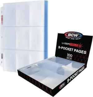 BCW LaserWeld 9-Pocket Page - Side Load 100ct | Holds Nine 2½" x 3½" Trading Cards | Acid-Free Card Storage | Laser-Welded Seams for Durability | Compatible with 3-Ring Binders