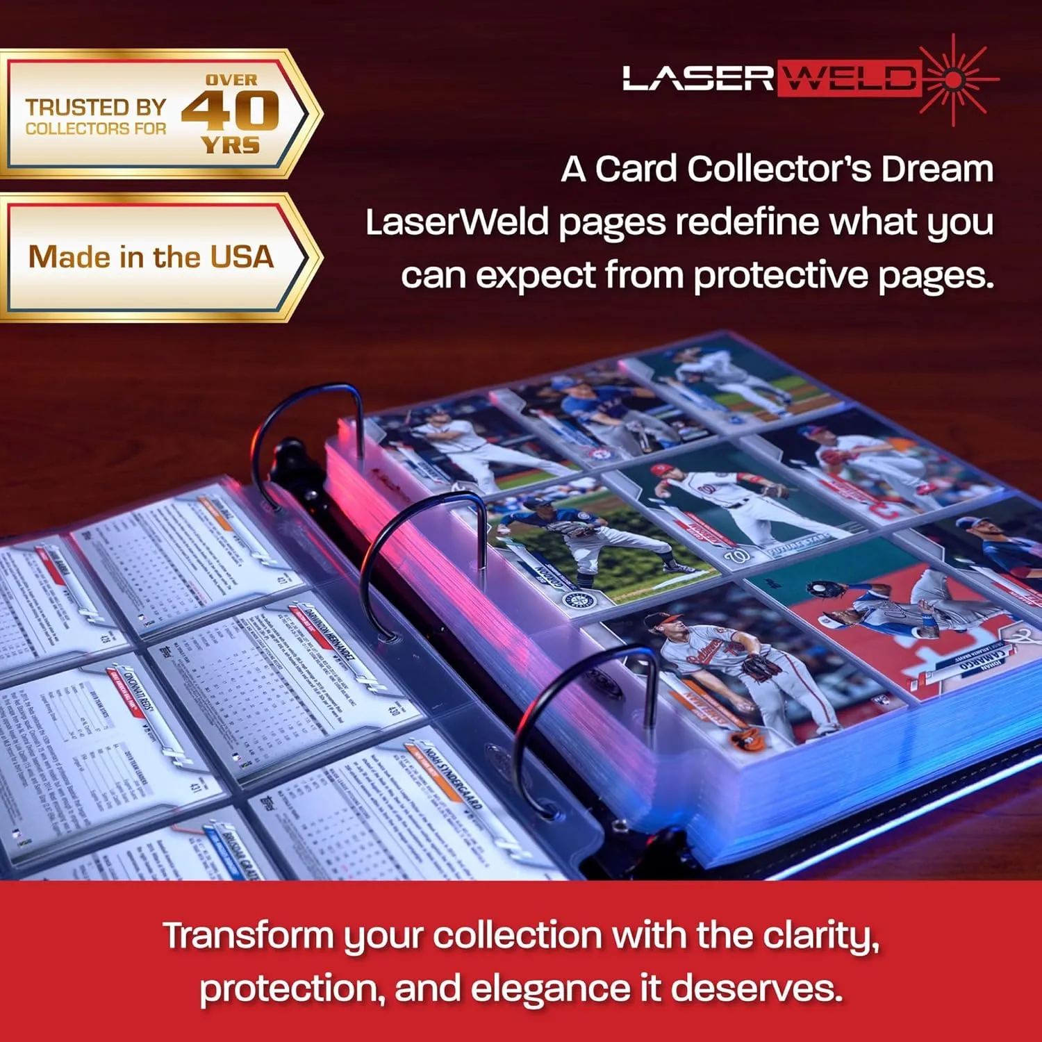 BCW LaserWeld 9-Pocket Page - Side Load 100ct | Holds Nine 2½" x 3½" Trading Cards | Acid-Free Card Storage | Laser-Welded Seams for Durability | Compatible with 3-Ring Binders