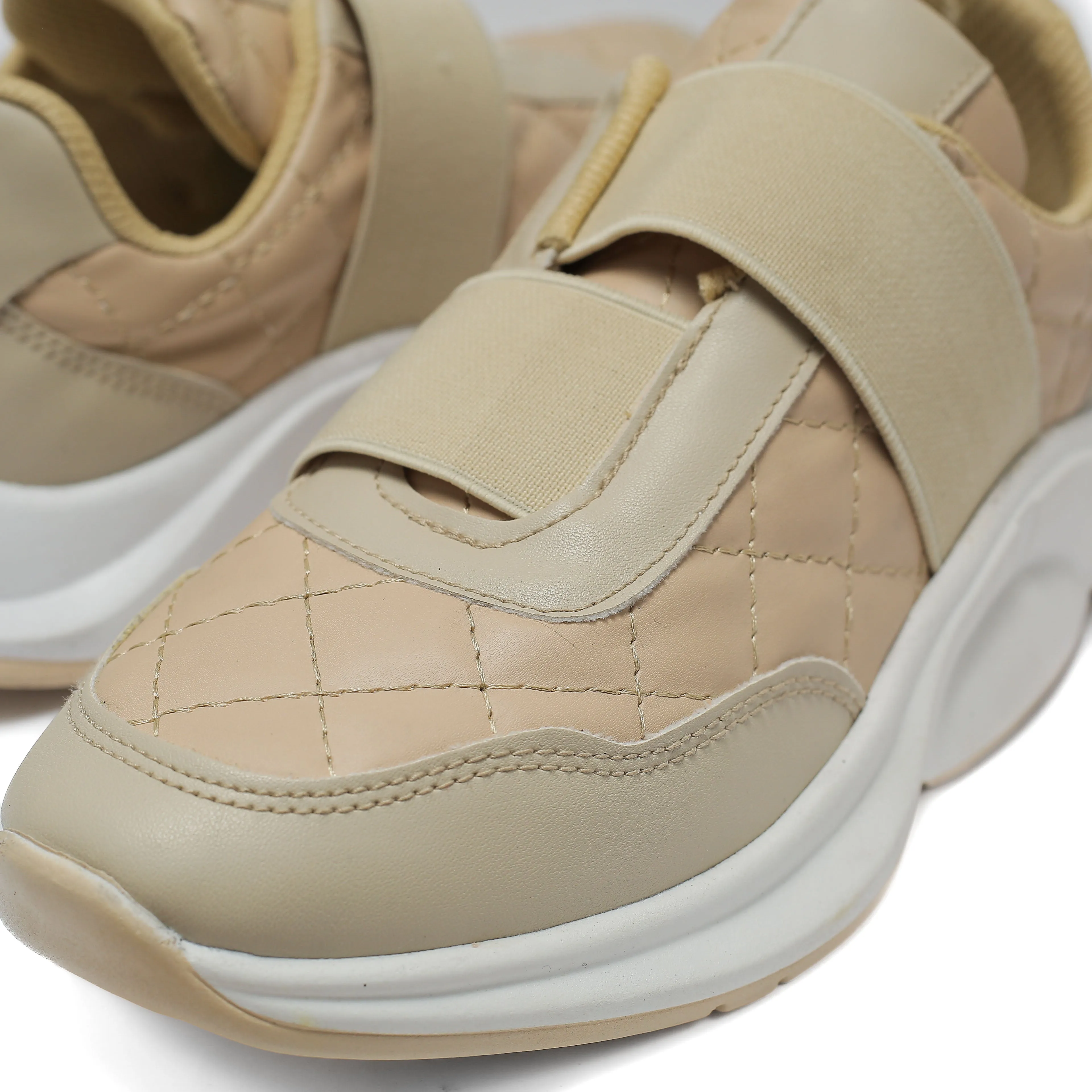 Beige Quilted Slip-On Sneakers