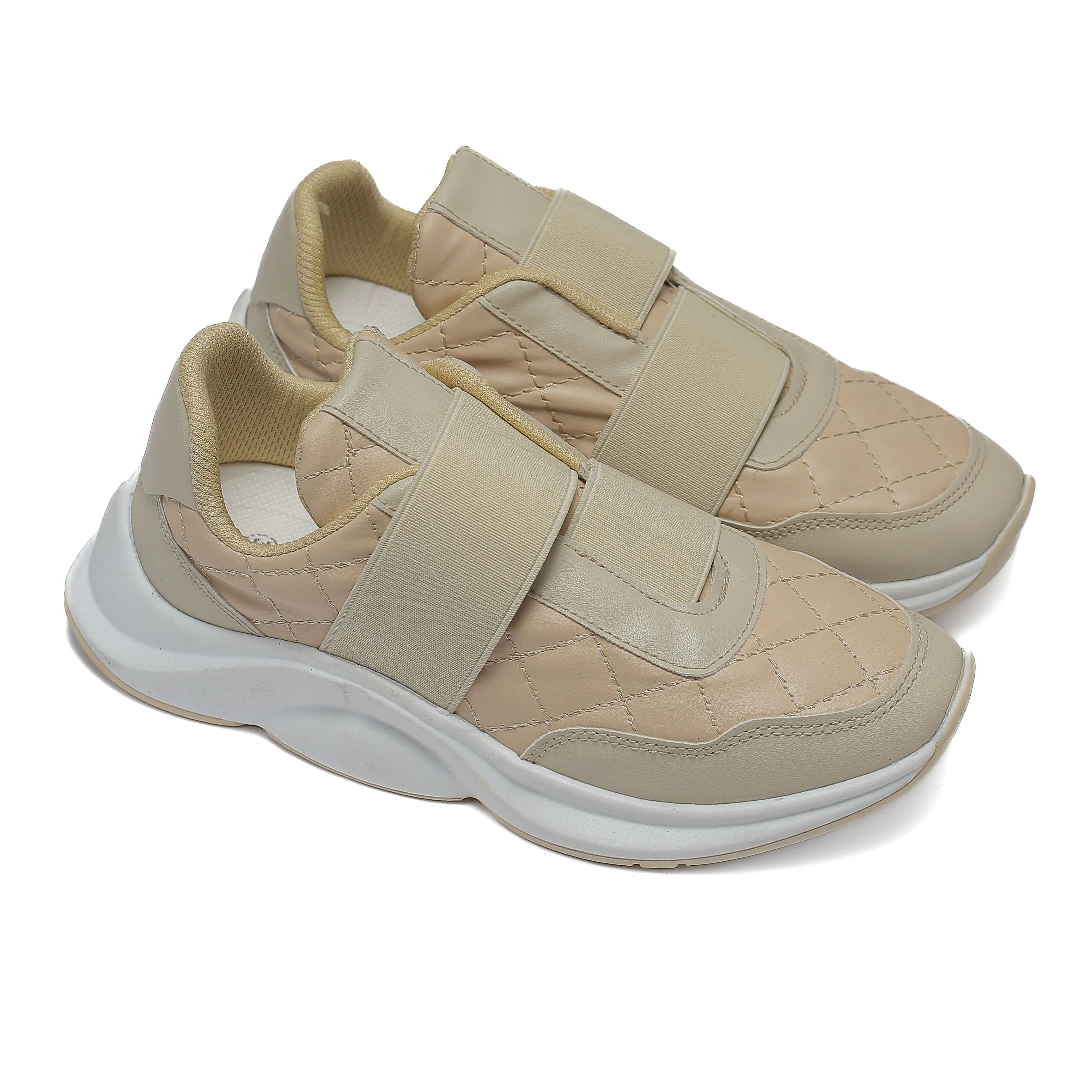 Beige Quilted Slip-On Sneakers