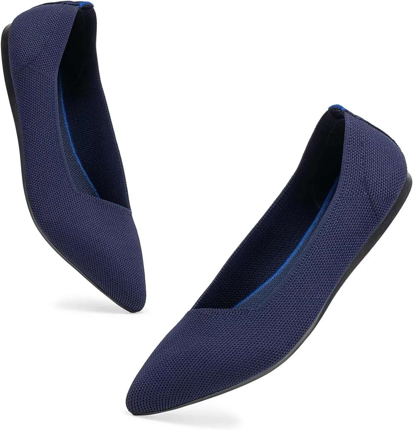 BEJINASH Women's Flat Shoes Black Pointed Toe Dress Shoes Knit Slip On Shoes Comfortable Walking Shoes for Woman Lightweight