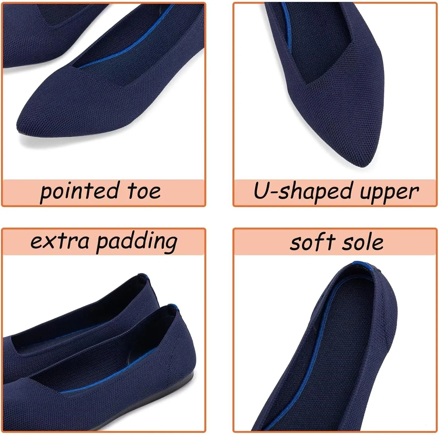 BEJINASH Women's Flat Shoes Black Pointed Toe Dress Shoes Knit Slip On Shoes Comfortable Walking Shoes for Woman Lightweight