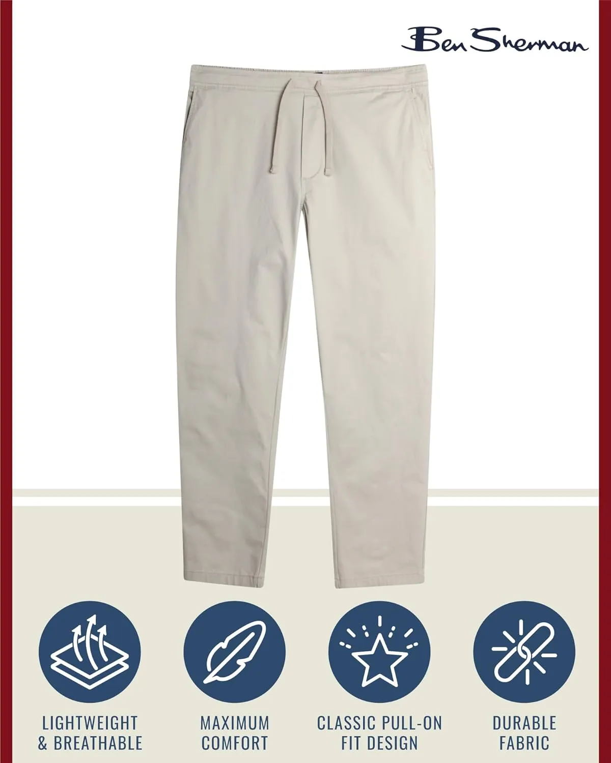 Ben Sherman Men’s Pants - Comfort Stretch Flat Front Pull On Pants - Casual Chinos for Men (S-XL)