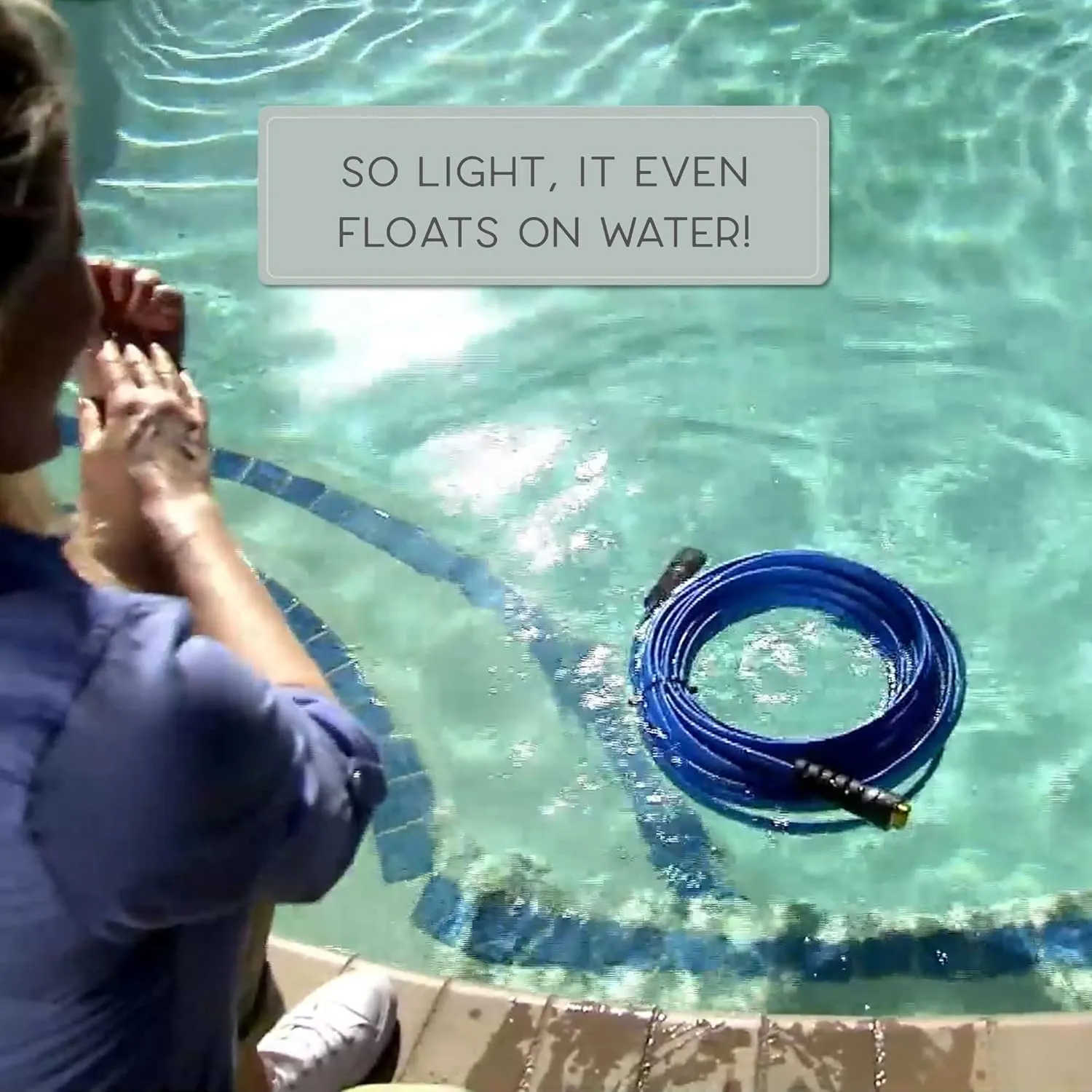 Bernini No Kink 100' Rubber Garden Hose is Lightweight, Compact and Keeps Water Flowing with XFlex Technology, 5/8 in. x 100 ft, Lays Flat for Easy Storage, Expands for High Flow Rate (100', Blue)